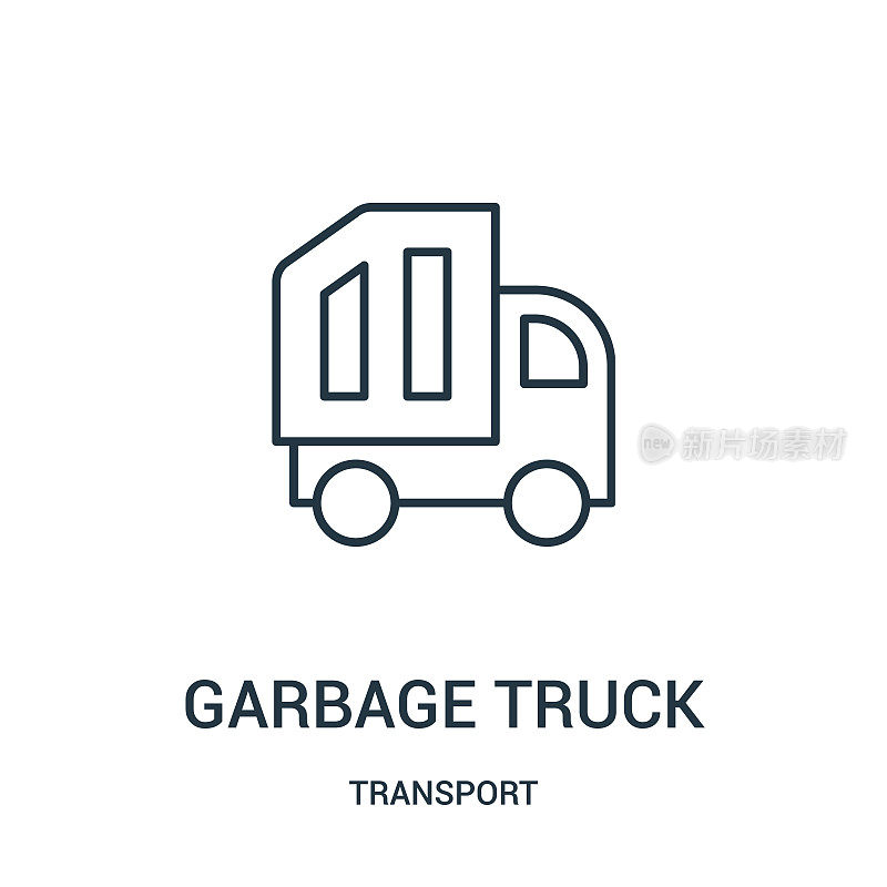 garbage truck icon vector from transport collection. Thin line garbage truck outline icon vector illustration.